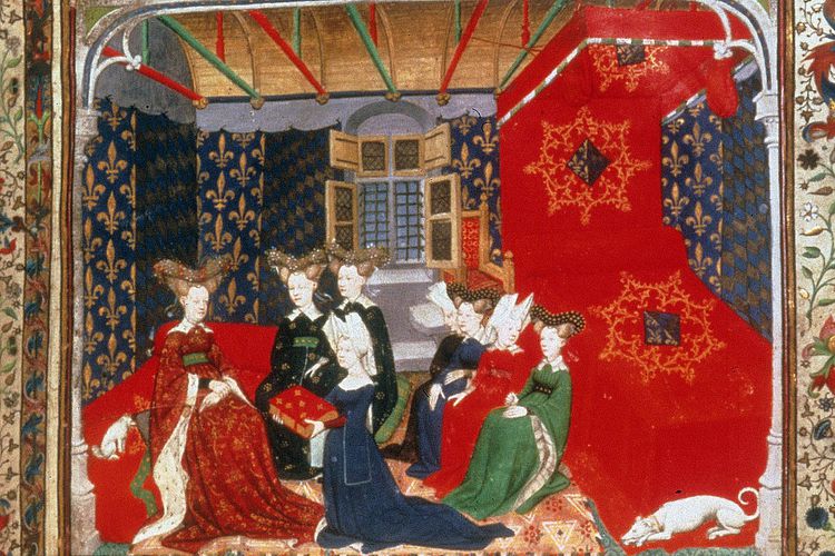 Christine de Pisan presents her book to French queen Isabeau de Baviere.